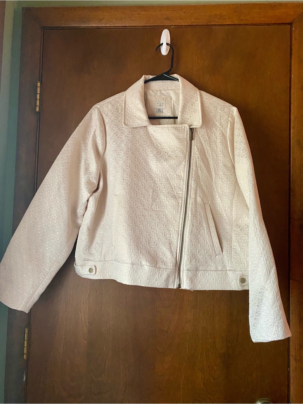 Women's Off White Textured Moto Jacket